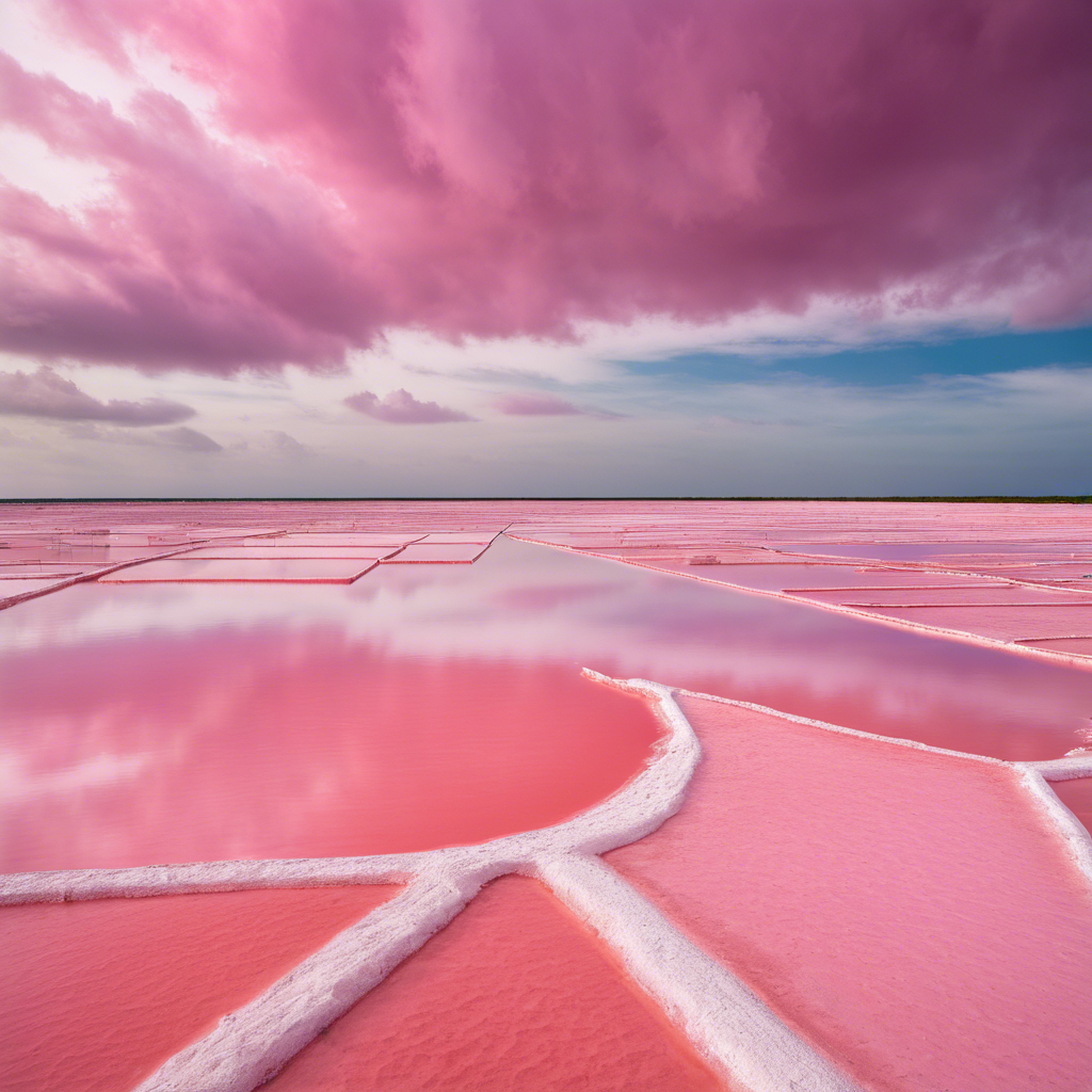 Paisaje surrealista de Las Coloradas con flamencos.